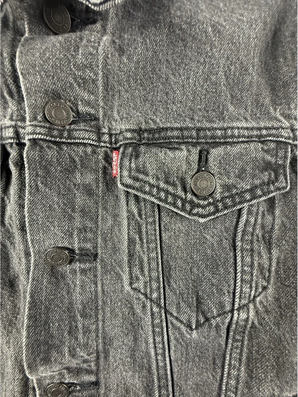 Levis Black Denim Trucker Jacket Mens Small Button Front Cotton Jean Jacket USA
